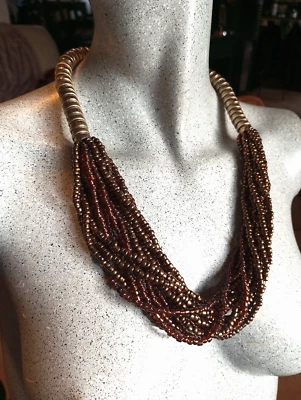 Monet collier multirang métal doré perles de verres vintage année 60 - Photo 1/4