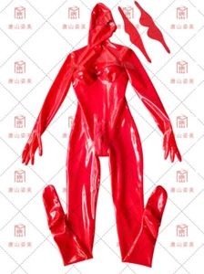 Latex Full Catsuit mit abnehmbaren Augen und Mund Brustreißverschluss 3D Brust Damen - Bild 1 von 5