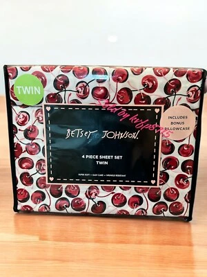 Juego de sábanas dobles patrón cereza San Valentín 4 piezas nuevas con etiquetas rojo resistente a las arrugas Foto 1 de 2