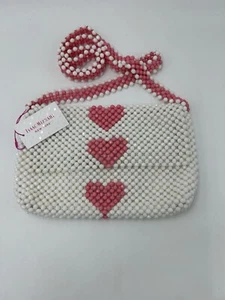 Isaac Mizrahi Beaded White w Pink Hearts Valentines Cottagecore Bag READ - Picture 1 of 10