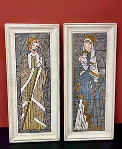 "Juego de arte religioso de pared de arte religioso enmarcado de azulejos de colección de Jesús María y José 9"" x 21" - Imagen 1 de 7
