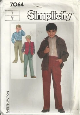 SIMPLICITY 7064 BOY'S SZ 7 SHIRT, PULL-ON PANTS, UNLINED VEST SEWING PATTERN VTG - Image 1 of 2