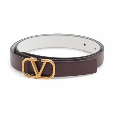 Valentino V logo Belt 70/28 Leather Bordeaux x white - Image 1 of 4