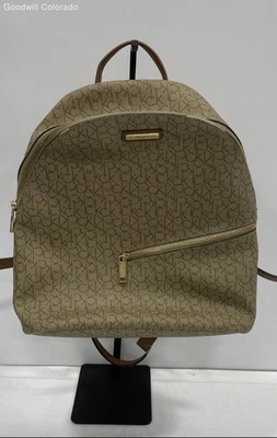 Calvin Klein Womens Brown Monogram Inner Pockets Adjustable Strap Backpack - Image 1 of 4