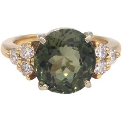 14k Yellow Gold 5.54CT VS Diamond and Green Tourmaline Cocktail Ring Size 6 - Image 1 of 4