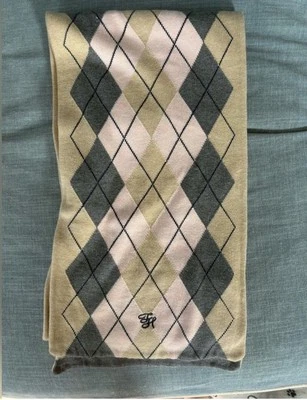 Tommy Hilfiger Bufanda 10x70" 100% Algodón Rosa Tostado Gris Argyle/Rayas Reversible  Foto 1 de 4