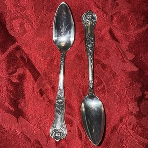 Antique 1900 Royal Plate Co (2) Rosalie Beauty Rose 5 7/8” Fruit/orange Spoons - Picture 1 of 12