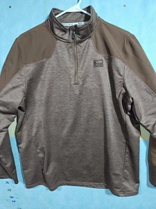 Banded Sweater Mens Large Brown Quarter Zip Pullover Johnson Feed JFI Logo - Picture 1 of 9