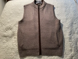 Mens L. L. Bean Ribbed Knit Sweater Vest Merino Lamb's Wool Sz M Zip Front Brown - Picture 1 of 21