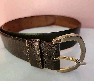 复古 Paris Buffalo Grain 牛皮皮带 尺寸 34 黄铜扣 坚固 — 第 1/4 张图片