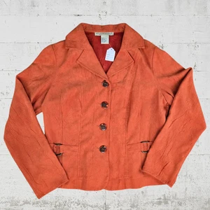 90s Vintage Pumpkin Orange Faux Suede Buckle Retro Blazer Jacket Size Small - Picture 1 of 6