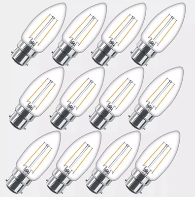 LED CANDLE BULBS CLEAR FILAMENT B22 BAYONET Fitting Warm White 2700K 4.5W DIM - Image 1 of 3