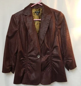 Rafaella Women's Size 6 Shimmer Maroon 3/4 Sleeve Fully Lined Ruched Blazer - Picture 1 of 6