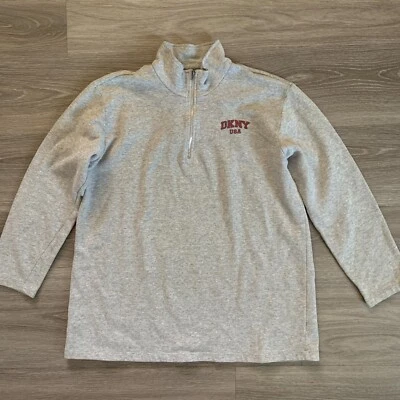 Vintage DKNY 1/4 Zip Pullover Sweatshirt Adult Large Gray Long Sleeve USA Made - Image 1 of 4