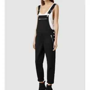 AllSaints Damen Latzhosen Denim Overalls, schwarz, Größe 25 - Bild 1 von 11