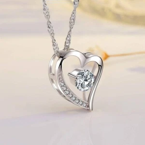 Collar con colgante de Corazón 14" Chapado en Plata de ley 925 Cadena para Mujer - Imagen 1 de 11