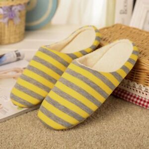 Striped Women Slipper Bottom Soft Home Warm Cotton Slip-On Bedroom Shoes