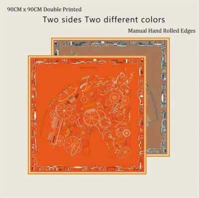 Hand Rolled Twill Silk Scarf Women Horse Head Double Print Square Scarves Wraps - Image 1 of 4