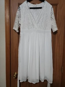 White 16W XL lace bridal shower wrap dress lace sleeves wedding empire waist - Picture 1 of 9