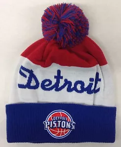 NBA Detroit Pistons Adidas Cuffed Pom Knit Hat Cap Beanie Style #KU82Z NEW - Picture 1 of 2