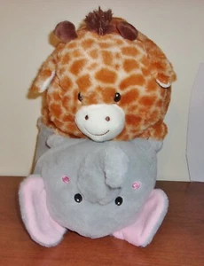 Walgreens Elephant & Giraffe Reversible Flip 15" Plush Toy Pillow -Hide Away - Picture 1 of 14