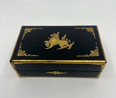 Antique Burma Oriental Lacquer Gold Gilt Design Inlaid Trinket Jewelry Box - Image 1 of 4