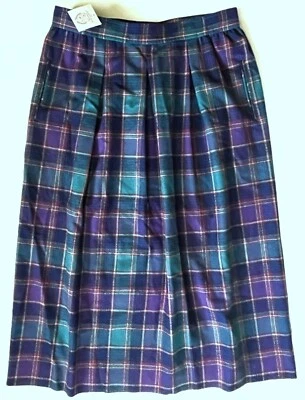 PENDLETON WOOLEN MILLS Purple Blue Teal Plaid Pleated Wool Skirt Womens 16 *NEW* - Image 1 of 4