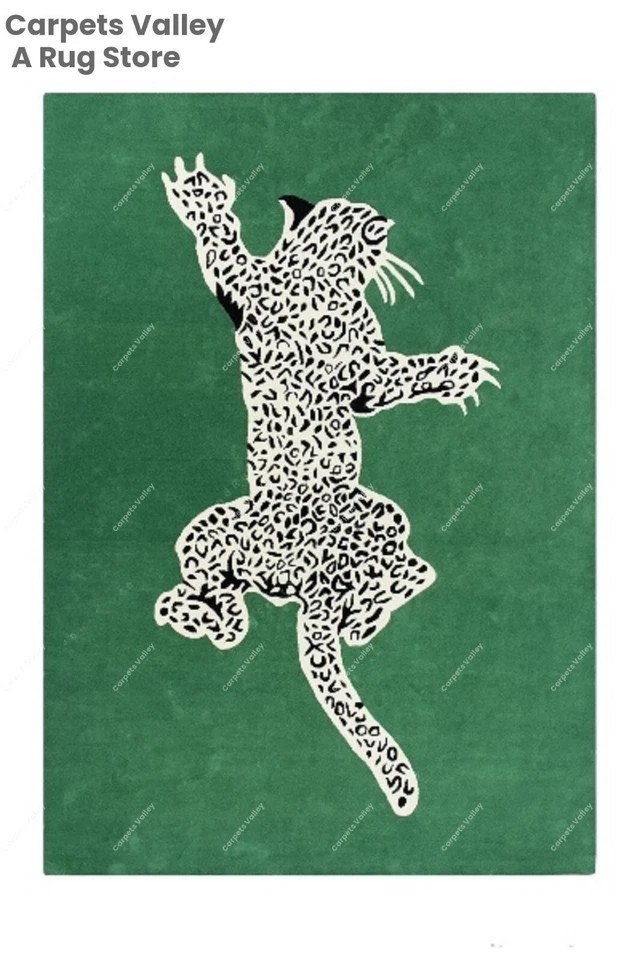 Climbing Leopard - Green Hand-Tufted Wool Handmade Area Rug Carpet for Any Room - Image 1 of 1