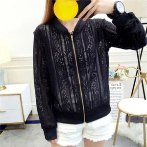 Lady Lace Hollow Out Jackets Coat Outwear Summer Mesh Sheer Casual Fashion Tops - Foto 1 di 12