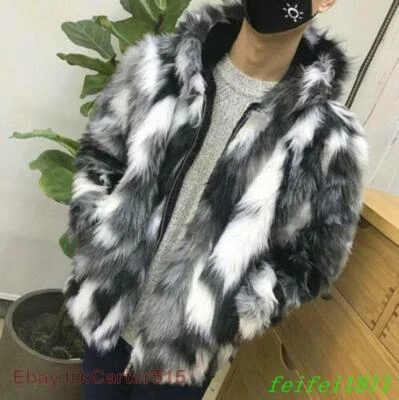 Winter Men's Faux Fur Furry Hooded Warm Thicken Coat Jacket Outwear Zip Up Parka - Image 1 of 4
