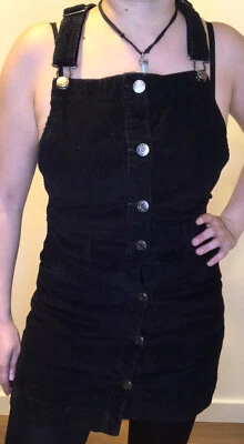 Gap Niñas XL Mujer’s S Negro 100% Algodón Pana Mono Corto Botón Vestido Foto 1 de 4