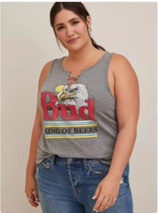 Camiseta sin mangas con cordones Torrid - Algodón Budweiser Gris Talla 6X Nueva con etiquetas Verano - Imagen 1 de 4