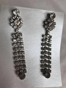 Vintage Rhinestone Pierced earrings waterfall dangling strands Estate Costume - Picture 1 of 5