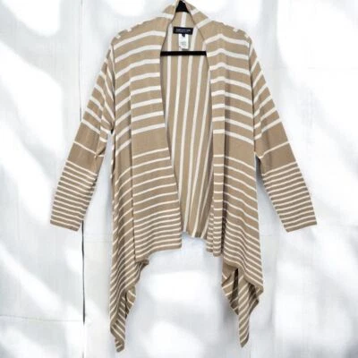 Cárdigan Jones New York Mujer 1X Beige Blanco Rayas Asimétrico Sin Botones Acogedor Foto 1 de 4