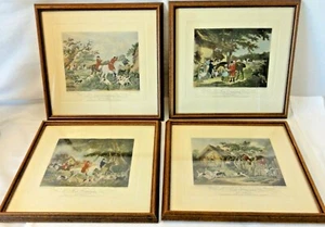 Antikes 4er Set handkolorierte gerahmte Gravuren - Morland und Glocke - Fuchsjagd - Bild 1 von 12