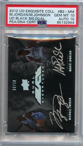 MICHAEL JORDAN MAGIC JOHNSON AUTO UD EXQUISITE COLLECTION #'D /10 PSA 10/10 - Picture 1 of 2