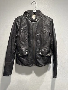 Free People We The Free Monroe Vegan Leather Faux Black Jacket Size S - Picture 1 of 24