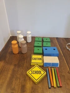 Vintage Colorful Wooden Toys Blocks Mixed Shapes Kids Toys Lot Milk Jugs 19pc - Picture 1 of 20