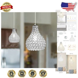 Glamorous Crystal Pendant Light - 7.48” Adjustable Teardrop Chandelier in Chrome - Picture 1 of 9