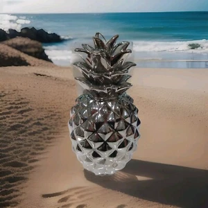 Apropos PINEAPPLE Silver Large 15" Tall Topical Centerpiece Tabletop Home Decor - Picture 1 of 2
