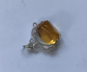VINTAGE STERLING SILVER 925 GOLD YELLOW GLASS FILIGREE SWIVEL FOB PENDANT - H - Picture 1 of 8