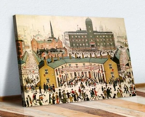 VE DAY VICTORY IN EUROPE CANVAS WALL ART PRINT ARTWORK PAINTING Ls Lowry style - Picture 1 of 20