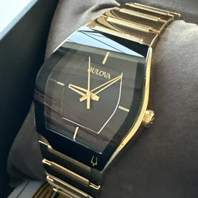 Bulova Gemini Modern Men's Quartz Gold Band Watch 40mm 97A164 *Chipped Crystal* - Image 1 of 4