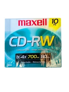 Maxell CD-RW 700MB Rewritable 80 Mins 1X-4X Speed 10-Pack Jewel Slim NEW - Picture 1 of 6