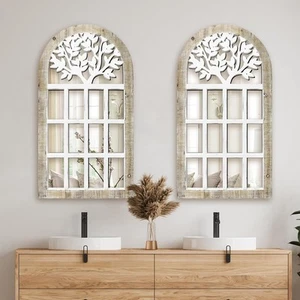 Arched Window Mirror, Wooden Wall Decor, Large Farmhouse Decorative Cathedral... - Picture 1 of 5