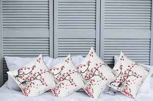 Ambesonne Pillow Cushion Cover Pack of 4, Sakura Blossom Japanese Cherry - Picture 1 of 6