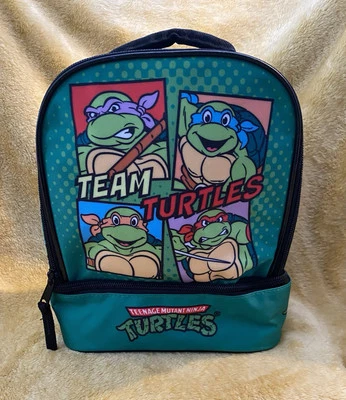 全新 TEENAGE MUTANT NINJA Turtles 隔热双隔层午餐袋。 10x8x5 银色 — 第 1/4 张图片