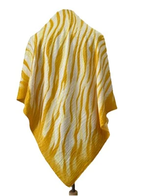 Lenço de seda branco amarelo – Estampa de listras de zebra – Envoltório quadrado leve #A10 - Imagem 1 de 4