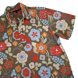 Boden Popover Poloshirt Herren mittelbraun große Blumen Grafik Hippie 100% Baumwolle - Bild 1 von 13