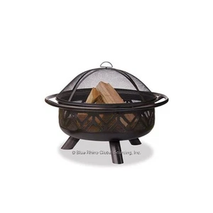 Oil Rubbed Bronze Outdoor Firebowl With Geometric Design - Picture 1 of 1